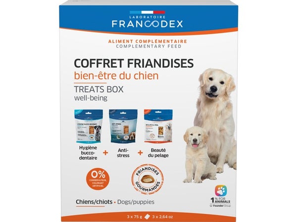 Friandise chiot/chien multipack soin dent / stress / poils 3x75g FRANCODEX