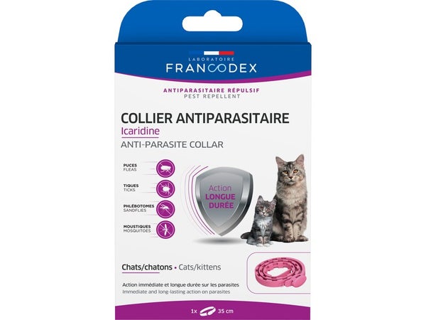 Collier antiparasitaire chat/chaton icaridine rose 35 cm FRANCODEX