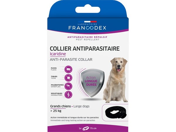 Collier antiparasitaire chien +25kg icaridine noir 75cm  FRANCODEX