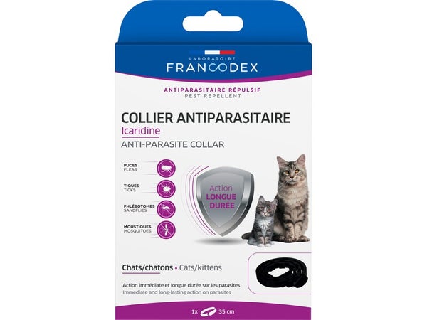 Collier antiparasitaire chat/chaton icaridine noir 35cm