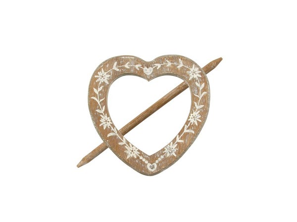 Embrasse Broche Coeur Gravé, Beige