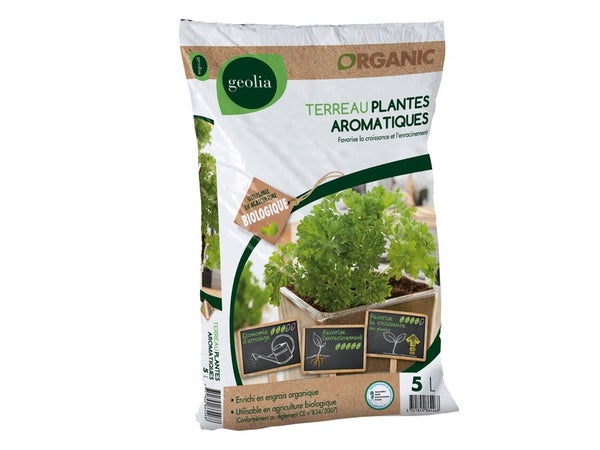 Terreau plantes aromatiques GEOLIA, 5 l