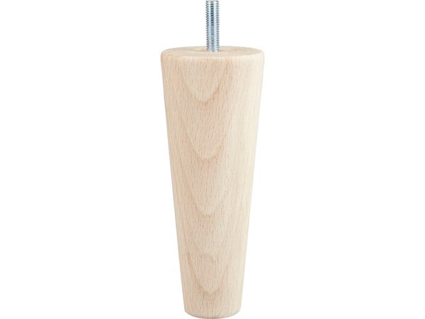 Lot de 4 pieds de meuble conique fixes hêtre brut blanc / beige / naturels, 15cm