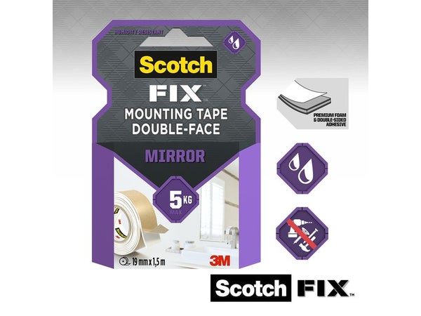Ruban adhésif double face miroir 3m L. 1.5 m x l. 19 mm