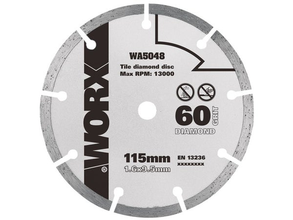 Disque diamant plein pour materiaux de construction WORX Wa5048, Diam.115x1.6 mm