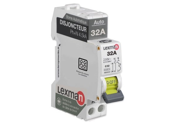 Disjoncteur phase + neutre LEXMAN 32 A