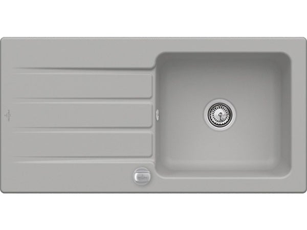 Evier à encastrer 1 grand bac avec égouttoir, céramique, gris / argent ELA