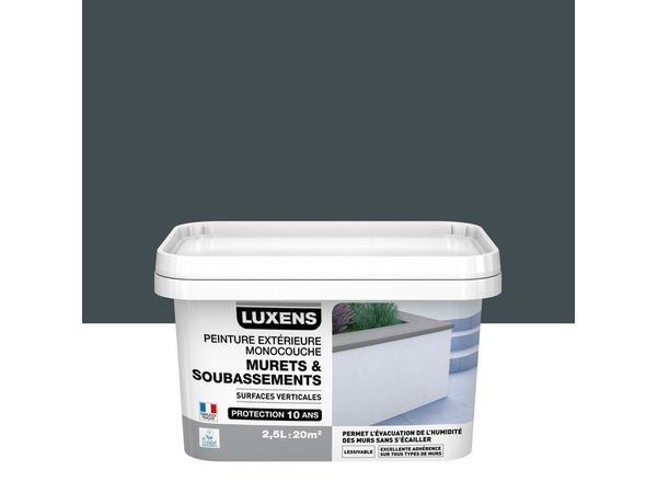 Peinture muret et soubassement LUXENS, gris 3 ral 7016, 2.5 L