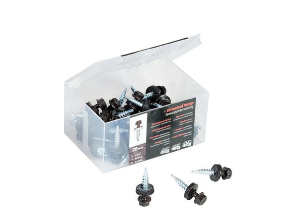 Boite de 40 vis en acier galvanises 28mm marron auto-perforante IKO