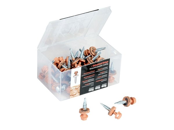 Boite de 40 vis en acier galvanises 28mm terracotta auto-perforante IKO