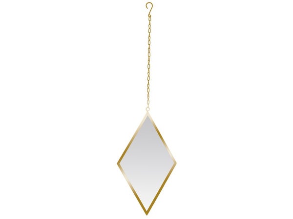 Miroir losange chainette métal, noir, l. 21 x H. 36 cm
