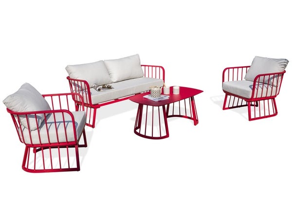 Salon bas de jardin aluminium framboise Apolline DCB GARDEN, 4 personnes