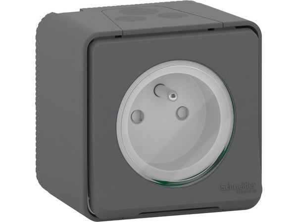 Prise avec terre saillie Mureva, SCHNEIDER ELECTRIC, gris anthracite