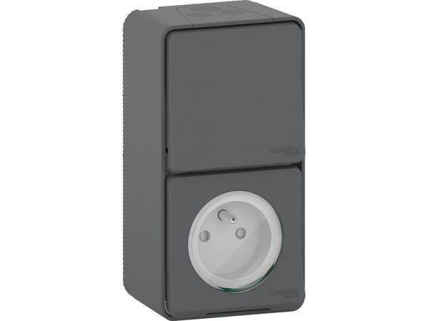 Interrupteur VV + prise etanche Mureva styl SCHNEIDER ELECTRIC, gris ant