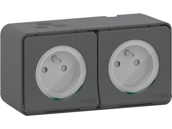 Double prise avec terre etanche Mureva Styl, SCHNEIDER ELECTRIC, gris anthracite