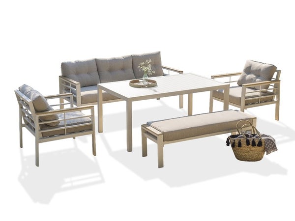 Salon bas de jardin aluminium blanc Cayenne, 7 personnes