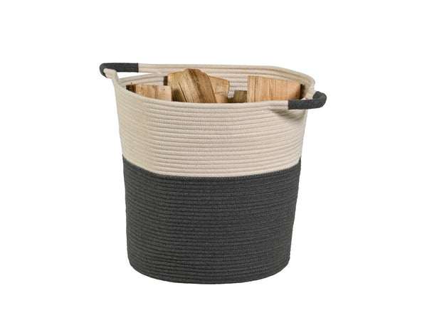 Panier à bûches, DIXNEUF Cabestan, l.40 x H.40 cm, gris et blanc