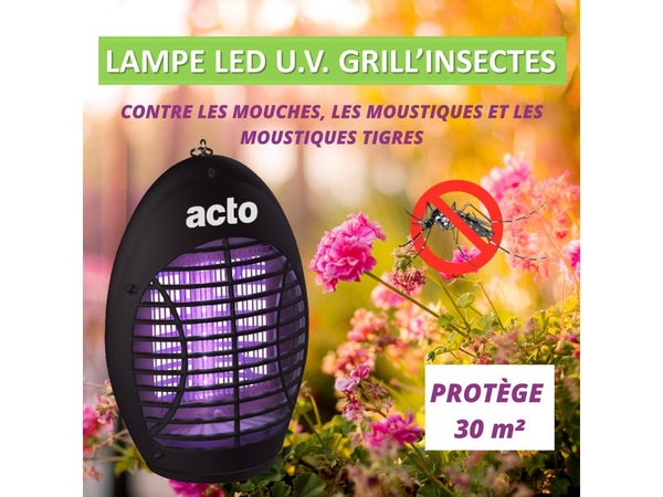 Lampe led UV 12 led, basse consommation, GRILL'INSECTES, 30 m²
