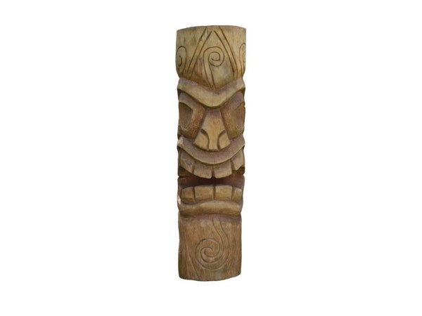 Totem bois de cocotier marron Tiki mauri, H.100 cm