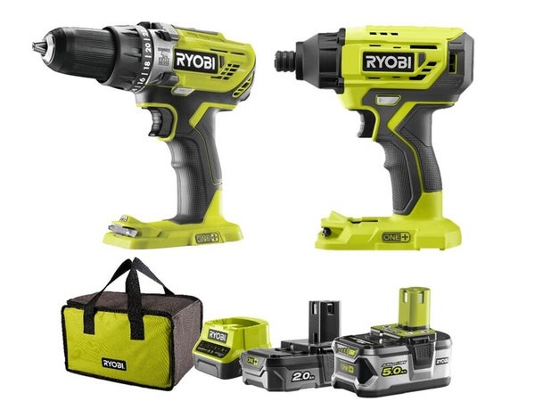 Perceuse+visseuse à chocs sans fil RYOBI R18pdid2-252s, 18 V 2-5 Ah, 2 batteries