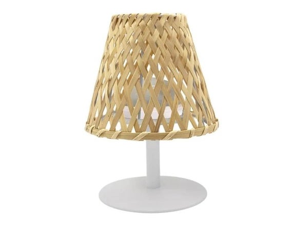 Lampe extérieure, Ibiza, 55 et 110 lumens, LUMISKY,  pied blanc abat jour bambou