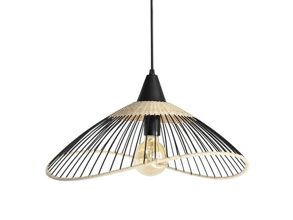 Suspension 1x e27 rotin noir / naturel SEYNAVE Kasteli D.45 cm