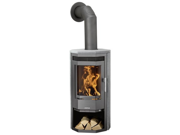 Poêle à bûche JUSTUS Usedom porte fonte gris, 5 kW