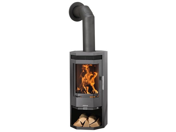 Poêle à bûche JUSTUS Usedom porte fonte gris, 5 kW