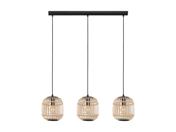 Suspension  métal noir bois EGLO HANOI 3xE27 max 28W L.91 cm