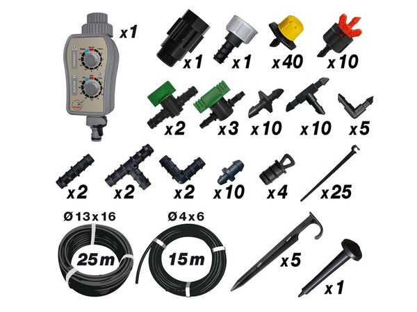 Kit d'arrosage goutte à goutte K4091 JARDIBRIC L.25 m Diam.13 mm
