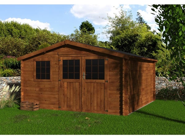 Abri de jardin bois Vallauris 13.8 m², 4 x 4 m, épais. 34 mm