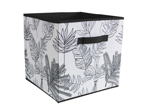 Panier polyester SPACEO Kub Motif végétal blanc / noir H.31.0 x l.31.0 x P.31.0