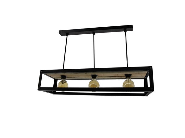 Suspension 3xE27 metal noir/bois naturel METROPOLIGHT Maxim 88 cm