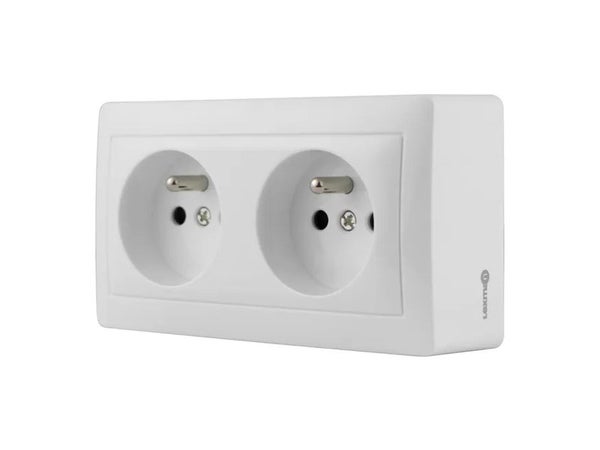 Double prise saillie surface, LEXMAN, blanc
