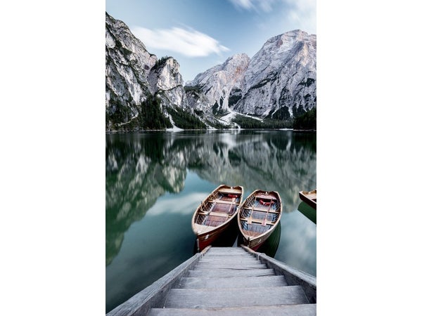 Plexiglass imprimé Barques Et Lac De Montagne ARTIS l.65 x H.97 cm