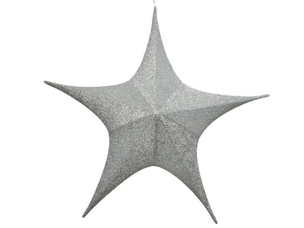 Grande étoile argent à paillettes pliable structure métalique. Diamètre 180cm