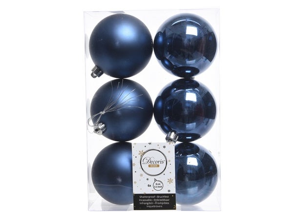 Lot de 6 boules 80mm uni plastique bleu nuit