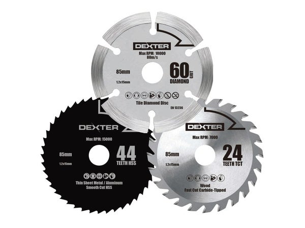 Lot de 3 lames de scie circulaire multimatériaux, DEXTER