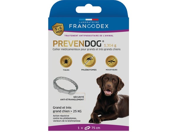 Collier médicamenteux pour chien >25 kg, Prevendog, diam. 75 cm