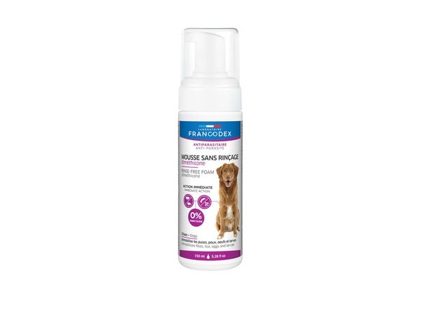 Antiparasitaire en mousse sans rinçage diméthicone pour chien, FRANCODEX, 150 ml