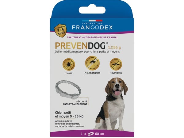 Collier médicamenteux pour chien 0-25 kg, Prevendog, diam. 60 cm
