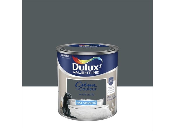 Peinture mur, boiserie Crème de couleur DULUX VALENTINE anthracite mat 0.5 L