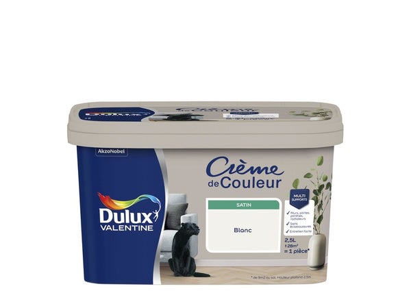 Peinture mur, boiserie crème de couleur DULUX VALENTINE blanc satiné 2.5L