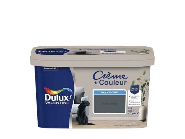 Peinture mur, boiserie crème de couleur DULUX VALENTINE anthracite mat 2.5L