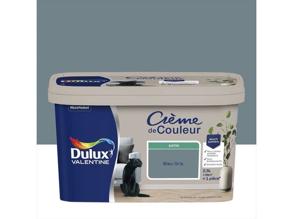 Peinture mur, boiserie, radiateur crème de couleur DULUX VALENTINE bleu gris coy 2.5L