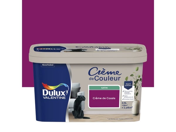 Peinture interieure multi support crème de couleur DULUX VALENTINE crème de cassis satiné 2.5L