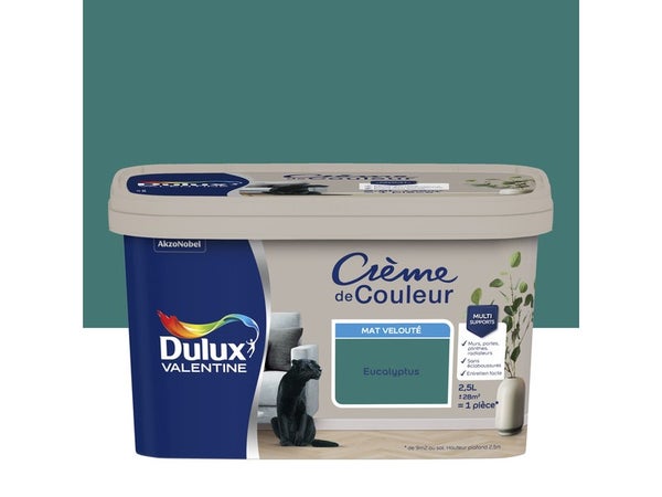 Peinture mur, boiserie Crème de couleur DULUX VALENTINE eucalyptus mat 2.5 L