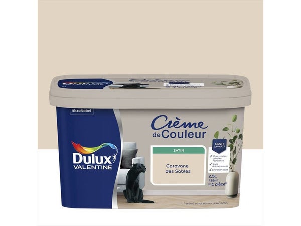 Peinture mur, boiserie, radiateur crème de couleur DULUX VALENTINE caravane des sables satiné 2.5L