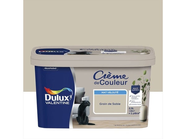 Peinture mur, boiserie crème de couleur DULUX VALENTINE grain de sable mat 2.5L