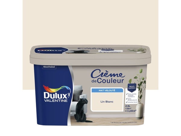 Peinture mur, boiserie crème de couleur DULUX VALENTINE lin blanc mat 2.5L